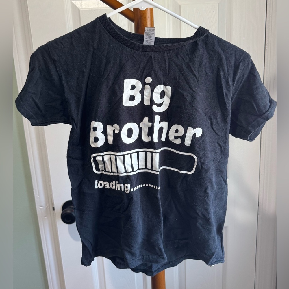 Brooklyn Vertical ‘Big Brother Loading’ Baby Shower Youth  Black Shirt (Size S)